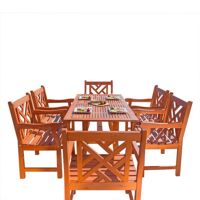 Malibu Outdoor 7-Piece Wood Patio Dining Set with Curvy Leg Table V189SET9
