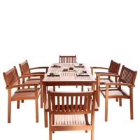 Malibu Outdoor 7-Piece Wood Patio Dining Set with Stacking Chairs V98SET10