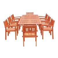 Malibu Outdoor 9-Piece Wood Patio Dining Set with Extension Table & Stacking Chairs V232SET33