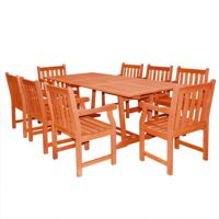 Malibu Outdoor 9-Piece Wood Patio Dining Set with Extension Table V232SET20