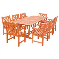 Malibu Outdoor 9-Piece Wood Patio Dining Set with Extension Table V232SET32