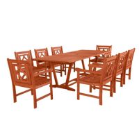 Malibu Outdoor 9-Piece Wood Patio Extendable Table Dining Set V232SET42
