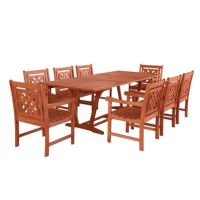 Malibu Outdoor 9-Piece Wood Patio Extendable Table Dining Set V232SET46