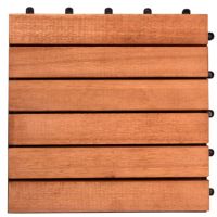 Outdoor Patio 6-Slat Eucalyptus Interlocking Deck Tile (Set of 10 Tiles) V169