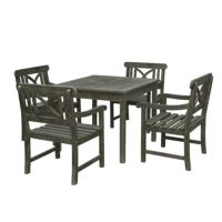 Renaissance Contoured Outdoor 5-Piece Wood Patio Stacking Table Dining Set V1840SET5