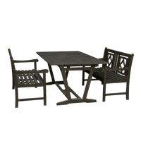 Renaissance Outdoor 3-Piece Wood Patio Extendable Table Dining Set V1294SET27