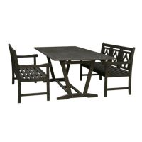 Renaissance Outdoor 3-Piece Wood Patio Extendable Table Dining Set V1294SET28