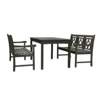 Renaissance Outdoor 3-Piece Wood Patio Rectangular Table Dining Set V1297SET35
