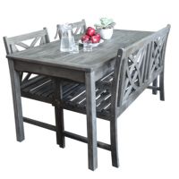 Renaissance Outdoor 4-Piece Hand-scraped Wood Patio Dining Set with 4-foot Bench V1297SET20