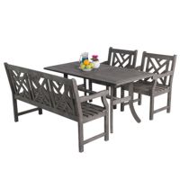 Renaissance Outdoor 4-Piece Hand-scraped Wood Patio Dining Set with 5-foot Bench V1300SET1