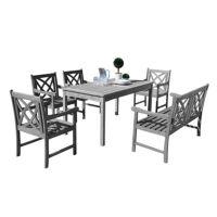 Renaissance Outdoor 6-Piece Hand-scraped Wood Patio Dining Set with 4-foot Bench V1297SET21