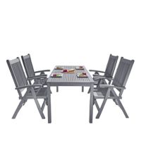 Renaissance Outdoor Patio Hand-scraped Wood 5-Piece Dining Set with Reclining Chairs V1297SET24