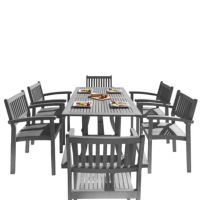 Renaissance Outdoor Patio Hand-scraped Wood 7-Piece Dining Set with Stacking Chairs V1300SET12