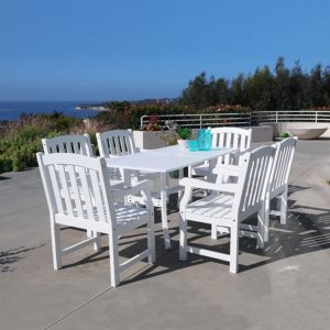 Bradley Classic 7-Piece Wood Outdoor Patio Dining Set with 6 Chairs - White V1337SET7