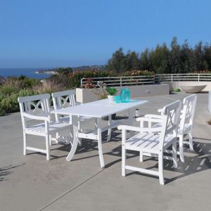 Bradley Contoured 5-Piece Wood Patio Dining Set with 4 Chairs - White V1337SET8