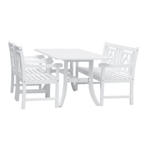 Bradley Diamond 4-Piece Wood Patio Curvy Legs Table Dining Set - White V1337SET29
