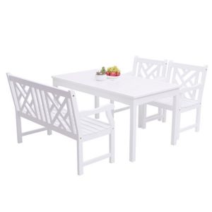 Bradley Modern Outdoor 4-Piece Wood Patio Dining Set with 4-foot Bench - White V1336SET22