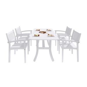 Bradley Outdoor Patio Wood 5-Piece Dining Set with Stacking Chairs - White V1337SET25