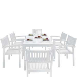 Bradley Outdoor Patio Wood 7-Piece Dining Set with Stacking Chairs - White V1336SET25