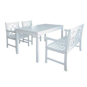 Bradley Traditional Outdoor 4-Piece Wood Patio Dining Set with 4-foot Bench - White V1336SET18