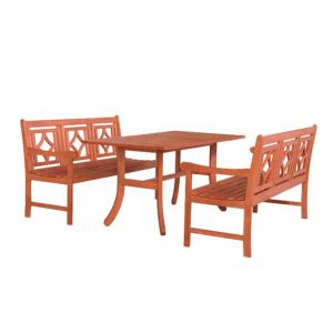 Malibu Outdoor 3-Piece Wood Patio Curvy Legs Table Dining Set V189SET44