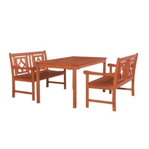 Malibu Outdoor 3-Piece Wood Patio Rectangular Table Dining Set V98SET69