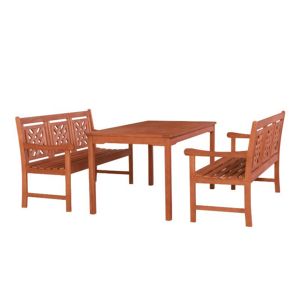 Malibu Outdoor 3-Piece Wood Patio Rectangular Table Dining Set V98SET77