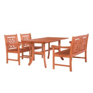 Malibu Outdoor 4-Piece Wood Patio Curvy Legs Table Dining Set V189SET47