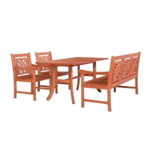 Malibu Outdoor 4-Piece Wood Patio Curvy Legs Table Dining Set V189SET49