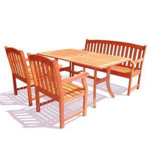 Malibu Outdoor 4-Piece Wood Patio Dining Set with 5-foot Bench V187SET26