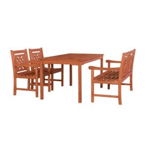 Malibu Outdoor 4-Piece Wood Patio Rectangular Table Dining Set V98SET73