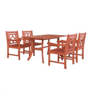 Malibu Outdoor 5-Piece Wood Patio Curvy Legs Table Dining Set V189SET38