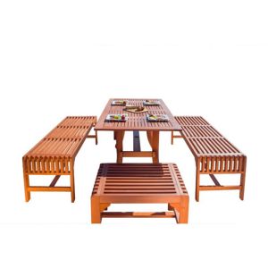 Malibu Outdoor 5-Piece Wood Patio Dining Set with Curvy Leg Table & Backless Bench V189SET12