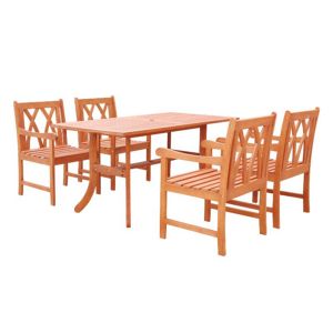 Malibu Outdoor 5-Piece Wood Patio Dining Set with Curvy Leg Table V189SET18