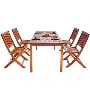 Malibu Outdoor 5-Piece Wood Patio Dining Set with Folding Chairs V98SET3
