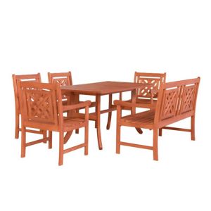 Malibu Outdoor 6-Piece Wood Patio Curvy Legs Table Dining Set V189SET48