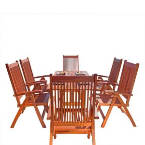 Malibu Outdoor 7-Piece Wood Patio Dining Set with Curvy Leg Table & Reclining Chairs V189SET8