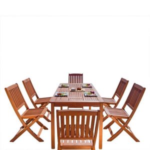 Malibu Outdoor 7-Piece Wood Patio Dining Set with Folding Chairs V98SET4