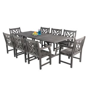 Renaissance Outdoor 9-Piece Hand-scraped Wood Patio Dining Set with Extension Table V1294SET16