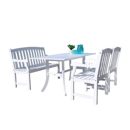Bradley Classic 4-Piece Wood Patio Dining Set with 4ft Bench and 2 Chairs - White V1337SET22