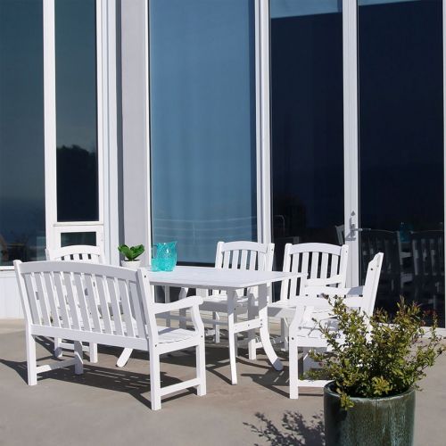 Bradley Classic 6-Piece Wood Outdoor Patio Dining Set with 4ft Bench and 4 Chairs - White V1337SET23