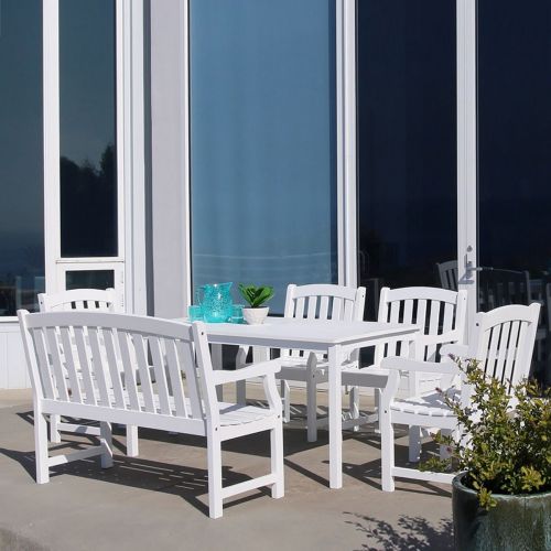 Bradley Classic 6-Piece Wood Patio Dining Set with 4ft Bench and 4 Chairs - White V1336SET21