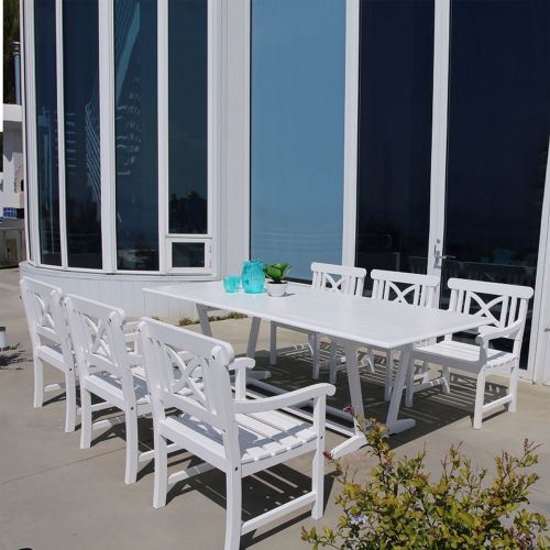 Bradley Contoured 7-Piece Wood Patio Dining Set with Rectangle Extension Table - White V1334SET17