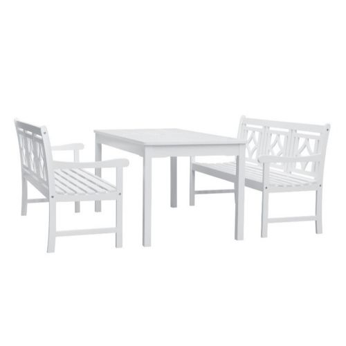 Bradley Diamond 3-Piece Wood Patio Rectangular Table Dining Set - White V1336SET32