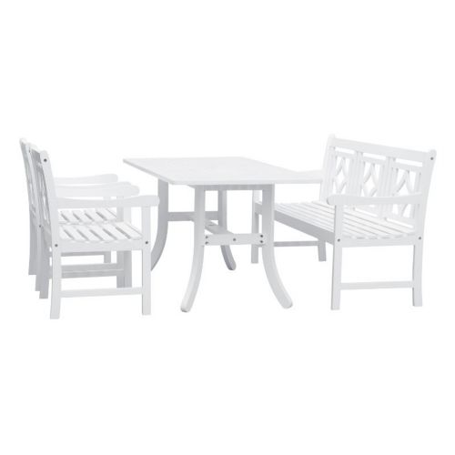 Bradley Diamond 4-Piece Wood Patio Curvy Legs Table Dining Set - White V1337SET31