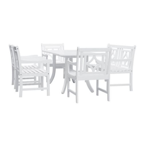 Bradley Diamond 6-Piece Wood Patio Curvy Legs Table Dining Set - White V1337SET30