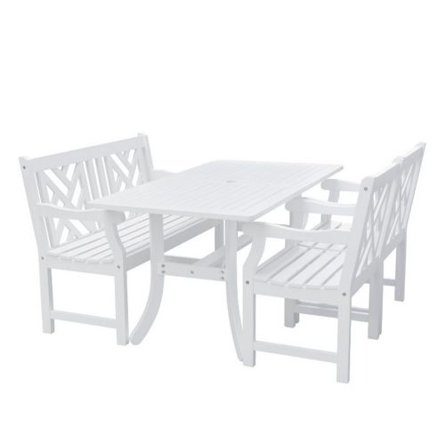 Bradley Modern Outdoor 4-Piece Wood Patio Dining Set with 4-foot Bench - White V1337SET20