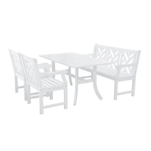 Bradley Modern Outdoor 4-Piece Wood Patio Dining Set with 5-foot Bench - White V1337SET1