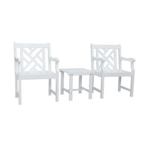 Bradley Modern Outdoor Patio Wood 3-Piece Conversation Set - White V1844SET3