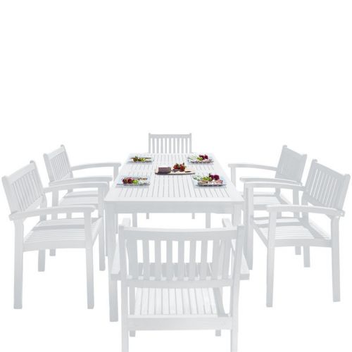 Bradley Outdoor Patio Wood 7-Piece Dining Set with Stacking Chairs - White V1336SET25